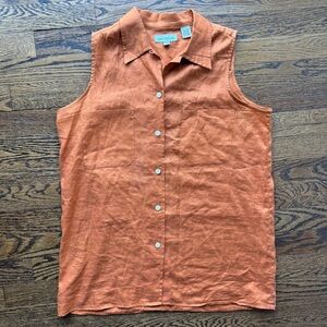 Ann Taylor 100% Linen Sleeveless Button-Front Top Burnt Orange S